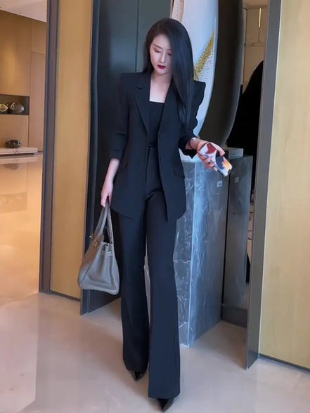Blazer and Pant Sets for Women 2 Pieces Wear To Work Suits Autumn Winter Trousers Woman Office Professional Black Casual Elegant