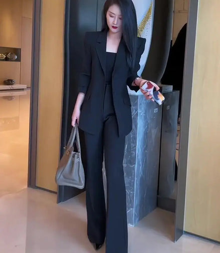 Blazer and Pant Sets for Women 2 Pieces Wear To Work Suits Autumn Winter Trousers Woman Office Professional Black Casual Elegant