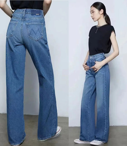 Women high waist loose jeans fashion Versatile lady Straight denim pants