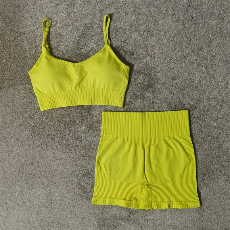 Fitness Yoga Set Seamless Sport Women's Sportswear High Waist Leggings Workout Outfits Two Piece Shorts Sets Womens Gym Clothing