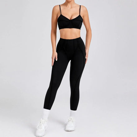 Yoga Sports Fitness Sets High Waist Hip-lifting Trousers Open Back Bra Suit Casual Running Workout Gym Leggings Sexy Sets Women