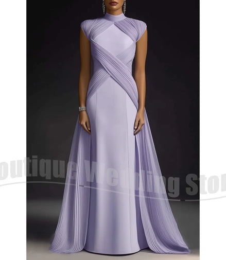 Evening Dresses for Women Fashion Pleated Draped Prom Gowns Slim Elegant High Collar Sleeveless Floor Length Party Dresses