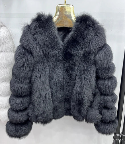 Women Fashion Real Fox Fur Coat Natural Fox Fur Jacket Luxury Fur Coat Mid-length High Quality Long Sleeve Outwear Hot Sale