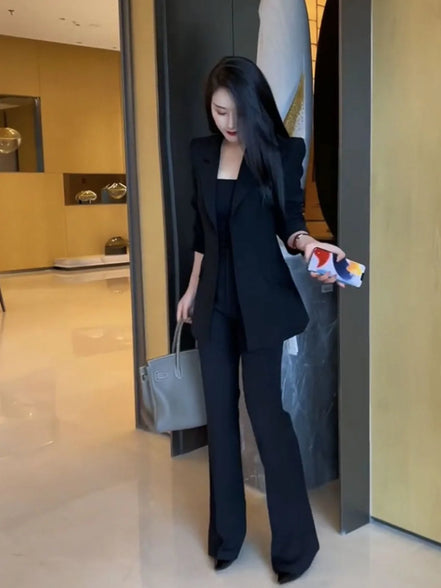 Blazer and Pant Sets for Women 2 Pieces Wear To Work Suits Autumn Winter Trousers Woman Office Professional Black Casual Elegant
