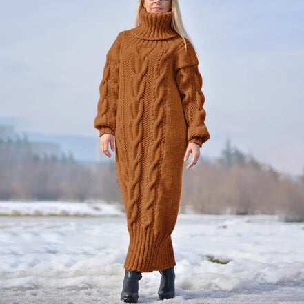 Sweater Dress Women Long Sleeve High Neck Knitted Pullover Dress Soft Warm Solid Color Oversize Bodycon Jumper Female Dress