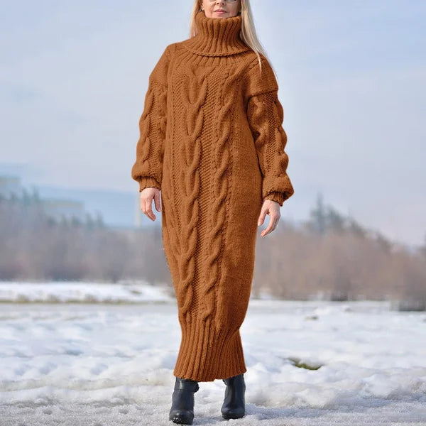 Sweater Dress Women Long Sleeve High Neck Knitted Pullover Dress Soft Warm Solid Color Oversize Bodycon Jumper Female Dress