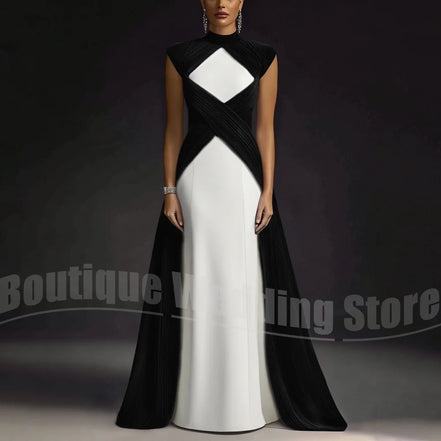 Evening Dresses for Women Fashion Pleated Draped Prom Gowns Slim Elegant High Collar Sleeveless Floor Length Party Dresses