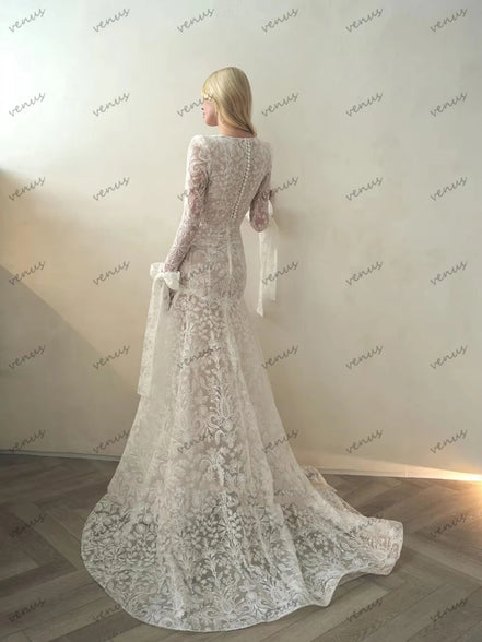 Gorgeous Wedding Dresses Exquisite Bridal Gowns Lace Tiered Robes For Formal Party Full Sleeves Vestidos De Novia Customized