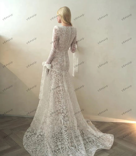 Gorgeous Wedding Dresses Exquisite Bridal Gowns Lace Tiered Robes For Formal Party Full Sleeves Vestidos De Novia Customized