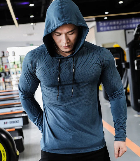Mens Fitness Tracksuit Running Sport Hoodie Gym Joggers Hooded Outdoor Workout Shirts Tops Clothing Muscle Training Sweatshirt