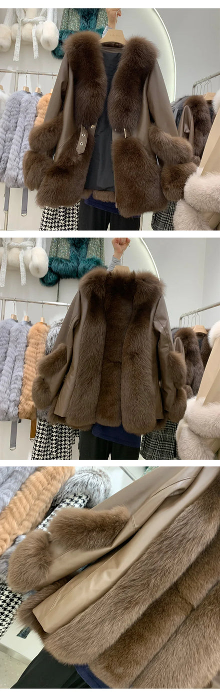 ZDFURS*Fox Fur Fur Coat Women's Mid-Length 2025  New Whole Leather Sheepskin Coat Fashionable Winter Slimming