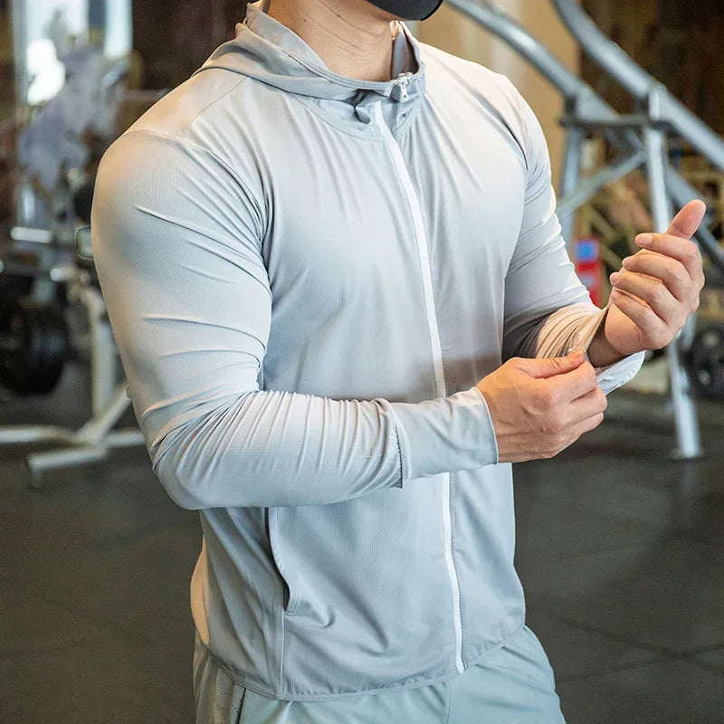 Integrated training Jacket Hoodies Long Sleeve T-shirts Running Training Clothes Quick Dry Breathable Sports T Shirt For Men