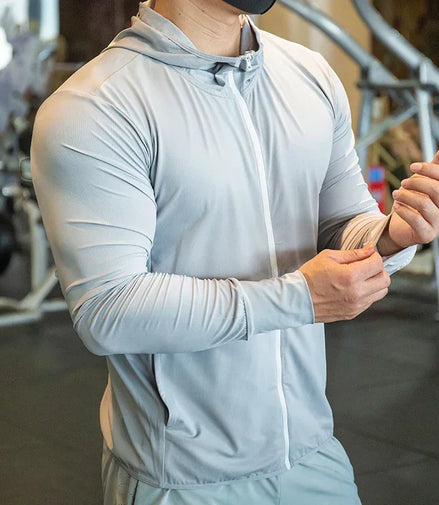 Integrated training Jacket Hoodies Long Sleeve T-shirts Running Training Clothes Quick Dry Breathable Sports T Shirt For Men