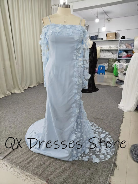 Customized Exquisite Jersey Applique Sequined Flower Handmade Flower Straight Off-the-shoulder Long Dresses Cocktail Dresses Sim
