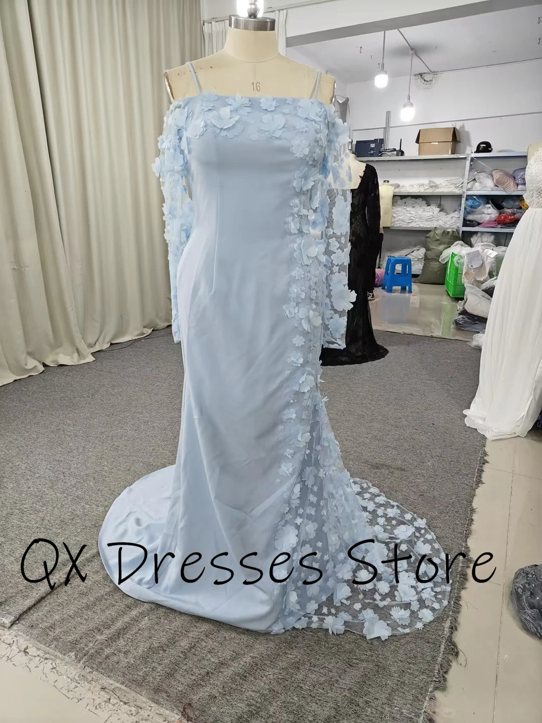 Customized Exquisite Jersey Applique Sequined Flower Handmade Flower Straight Off-the-shoulder Long Dresses Cocktail Dresses Sim