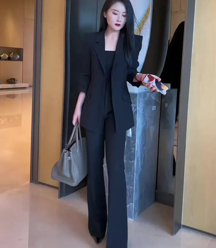 Blazer and Pant Sets for Women 2 Pieces Wear To Work Suits Autumn Winter Trousers Woman Office Professional Black Casual Elegant