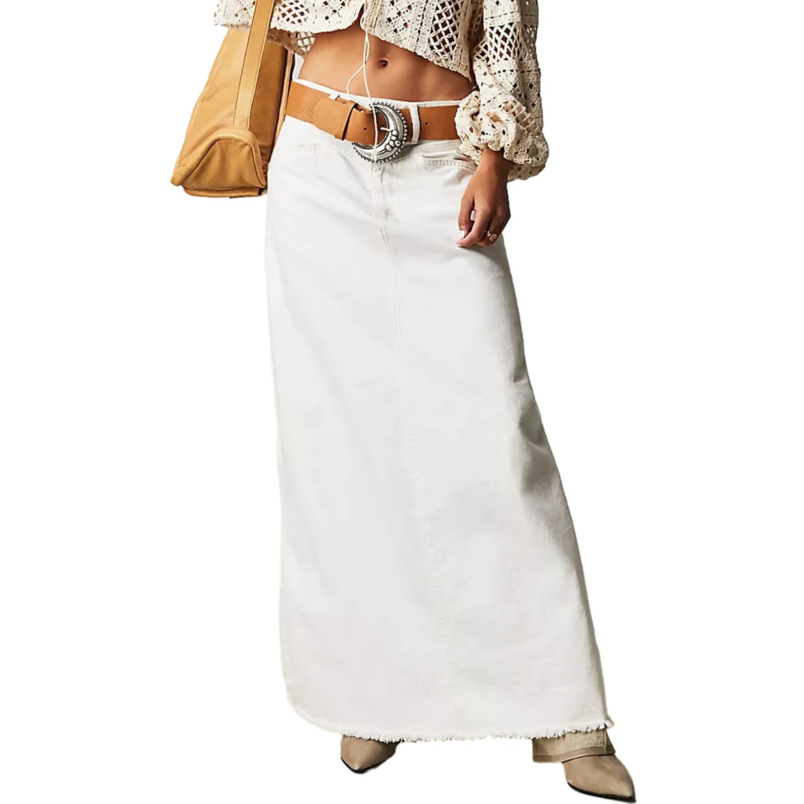 Long Skirts Denim Skirt Women Slim High Waist Straight Casual Jeans Streetwear Elegant Splice Blue Summer Button Pocket 2025