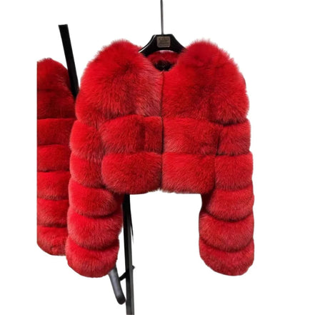 Women Faux Fox Fur Coat Solid Short Jacket V Neck Solid Long Sleeve Thick Warm Fur Office Lady Elegant Casual 2025 Autumn Winter