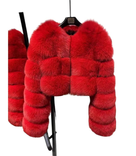 Women Faux Fox Fur Coat Solid Short Jacket V Neck Solid Long Sleeve Thick Warm Fur Office Lady Elegant Casual 2025 Autumn Winter