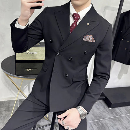 Jackets + Pants / Groom's Wedding Dress Best Fashion Mans Double -breasted Suit Blazer Trousers Male Formal Business Office Suit
