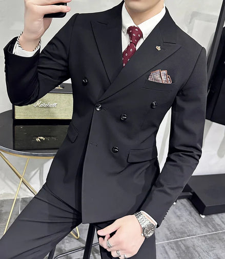 Jackets + Pants / Groom's Wedding Dress Best Fashion Mans Double -breasted Suit Blazer Trousers Male Formal Business Office Suit