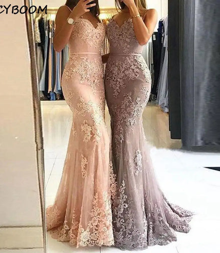 Evening Dresses 2025 New Women Champagne Formal Party Mermaid Vestidos De Gala Appliques Sequins Lace Long Graduation Prom Gowns