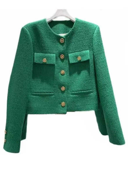SMTHMA Korean Chic Female Tweed Basic Jacket Coat Women Clothing Runway Style Woolen Outerwear