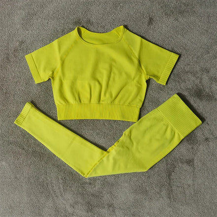 Fitness Yoga Set Seamless Sport Women's Sportswear High Waist Leggings Workout Outfits Two Piece Shorts Sets Womens Gym Clothing