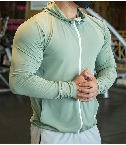 Integrated training Jacket Hoodies Long Sleeve T-shirts Running Training Clothes Quick Dry Breathable Sports T Shirt For Men