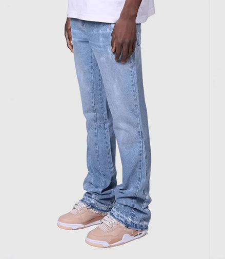 Jeans Men Vintage Straight Pants Mid Waist Stretch Distressed Washed Pockets Button Basics Trousers 2025 Streetwear Denims