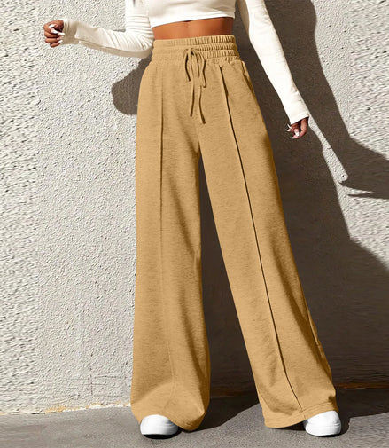 Women's Fashion Solid Colour High Waisted Drawstring Waist Wide Leg Sweatpants with Pockets Casual Loose Yoga Pants NEW 202