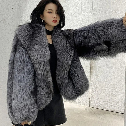 Women's fur coat short style fashion imitation fox hair whole fur coat autumn winter new casual lady jacket