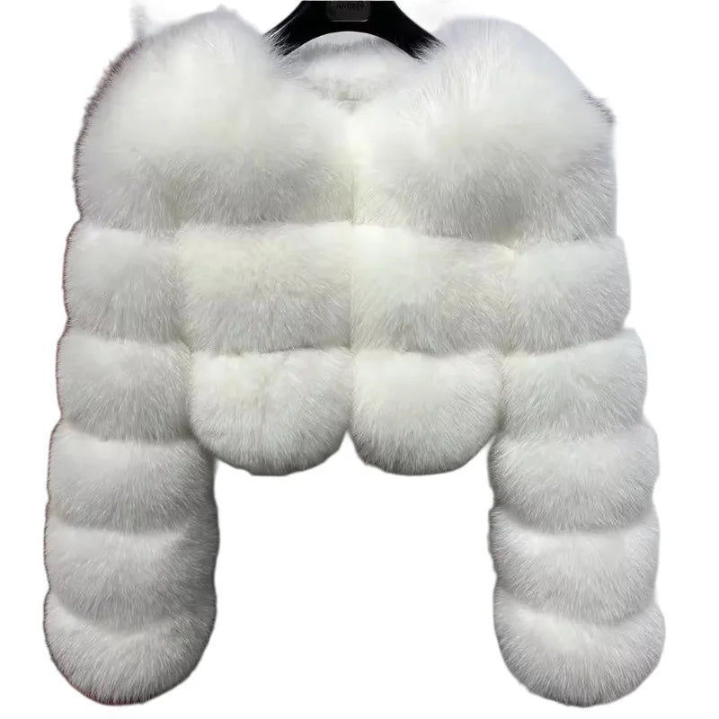 Women Faux Fox Fur Coat Solid Short Jacket V Neck Solid Long Sleeve Thick Warm Fur Office Lady Elegant Casual 2025 Autumn Winter