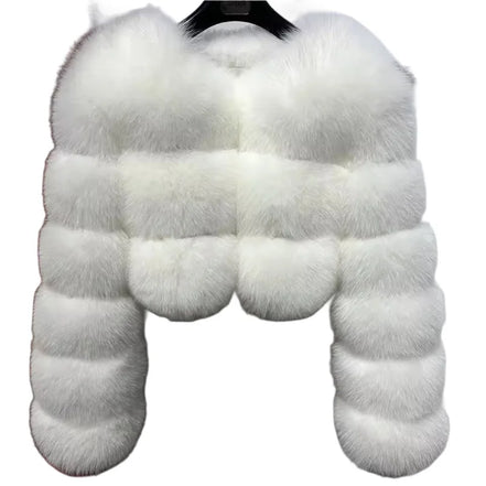 Women Faux Fox Fur Coat Solid Short Jacket V Neck Solid Long Sleeve Thick Warm Fur Office Lady Elegant Casual 2025 Autumn Winter