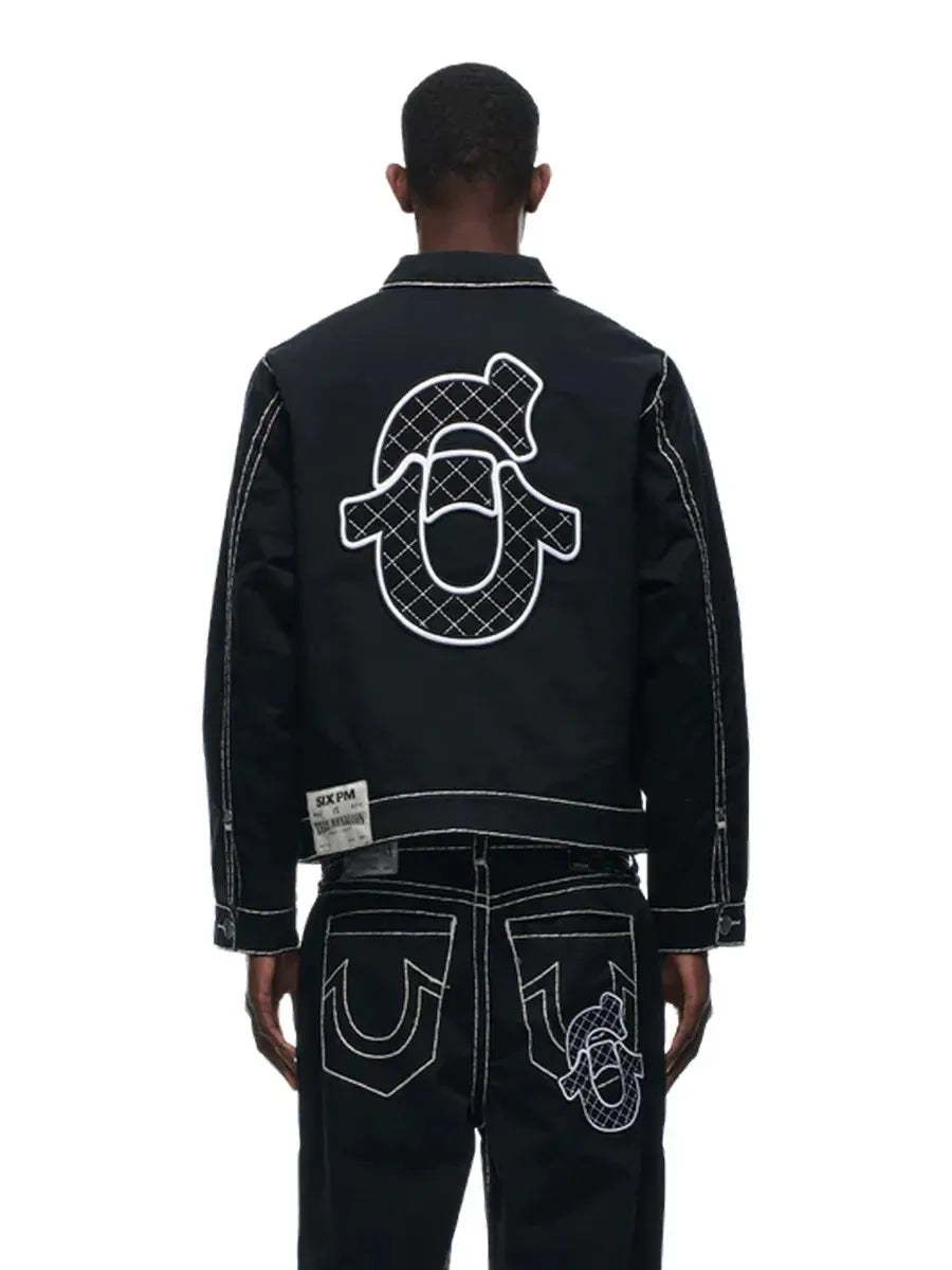 American Vintage Buddha Black Denim Jacket Men Oversize Sweatshirt Casual Zip Coats Tops Harajuku Zip Up Hoodie Goth Y2K Jackets