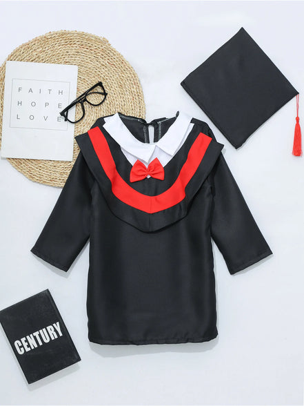 Boys Girls Graduation Gown Kids Students Bachelor Costumes Primary School Uniforms Gown with Tassel Cap for Role Play Costume
