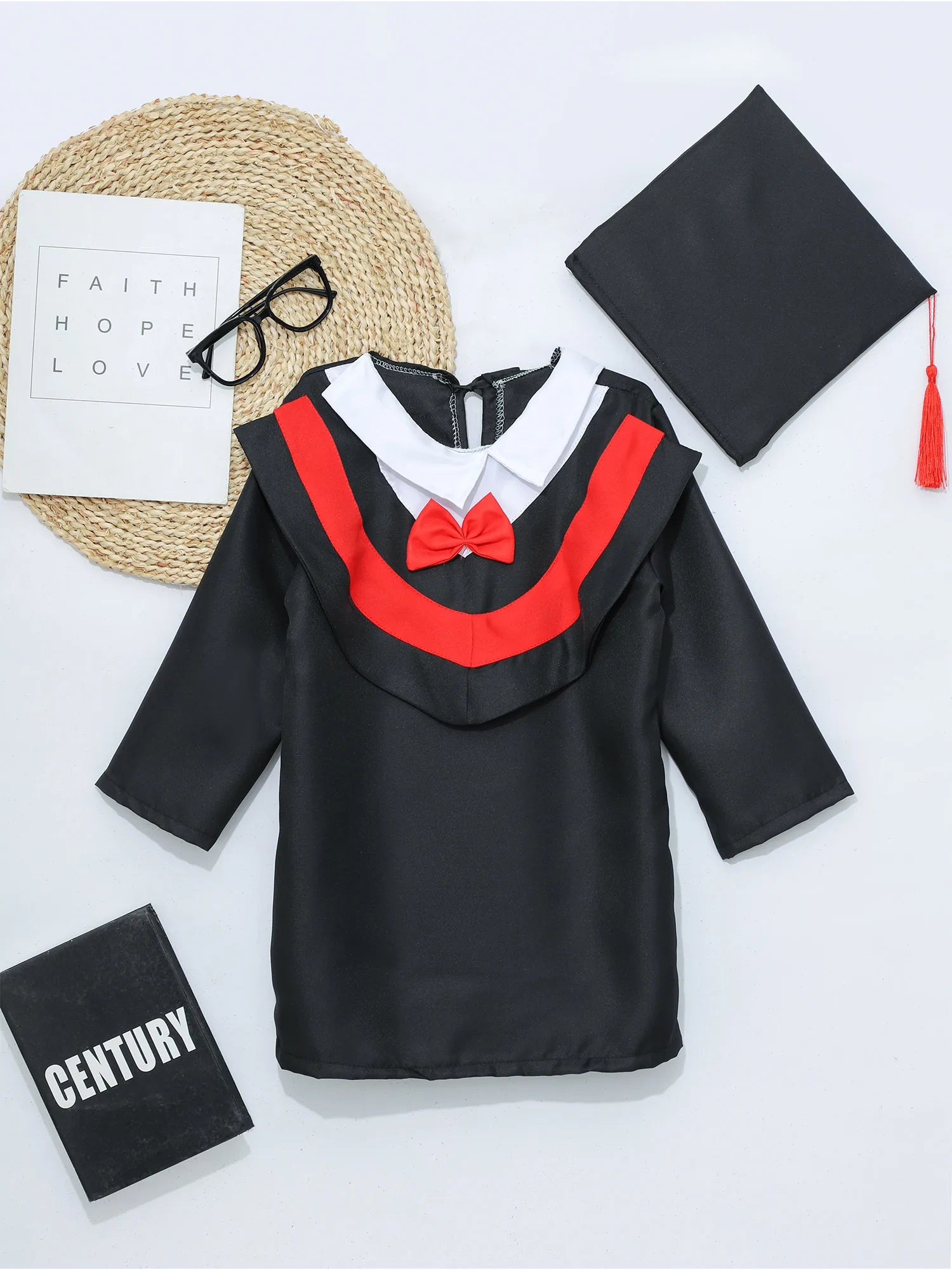 Boys Girls Graduation Gown Kids Students Bachelor Costumes Primary School Uniforms Gown with Tassel Cap for Role Play Costume