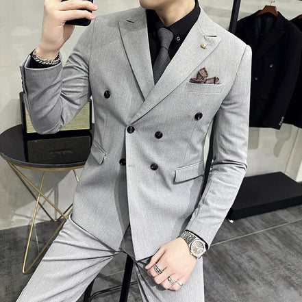 Jackets + Pants / Groom's Wedding Dress Best Fashion Mans Double -breasted Suit Blazer Trousers Male Formal Business Office Suit