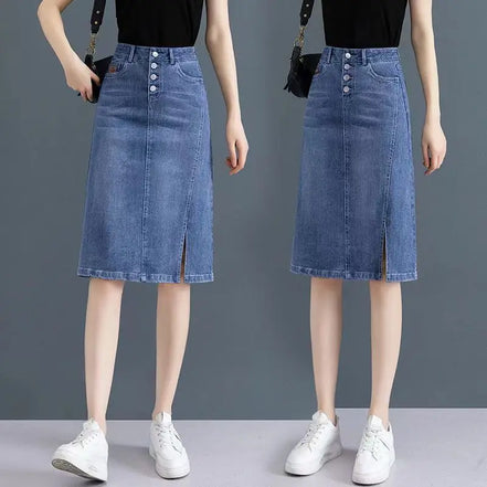 High Waist Jeans Skirts for Women with Slit Pocket Woman Denim Skirt Cheap Y2k Vintage New in Clothing Sales Stylish Summer 2024