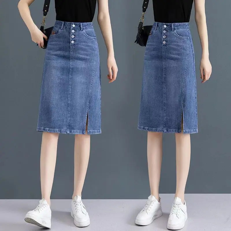 High Waist Jeans Skirts for Women with Slit Pocket Woman Denim Skirt Cheap Y2k Vintage New in Clothing Sales Stylish Summer 2024