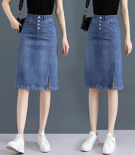 High Waist Jeans Skirts for Women with Slit Pocket Woman Denim Skirt Cheap Y2k Vintage New in Clothing Sales Stylish Summer 2024