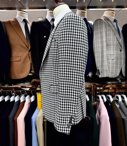 (Blazers + Pants + Vest) New Men Business Social Slim Fit Checkered Suit Male Wedding Ball Party Striped Tuxedo Dress 3Piece Set