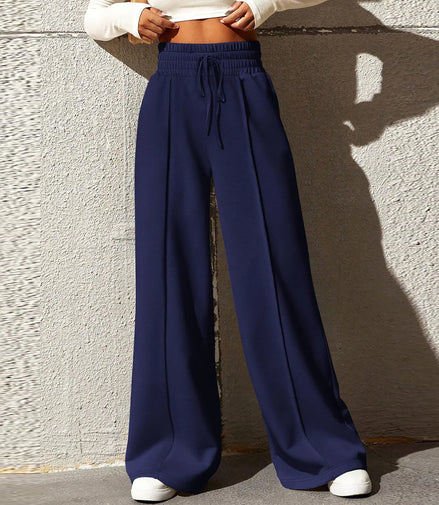 Women's Fashion Solid Colour High Waisted Drawstring Waist Wide Leg Sweatpants with Pockets Casual Loose Yoga Pants NEW 202