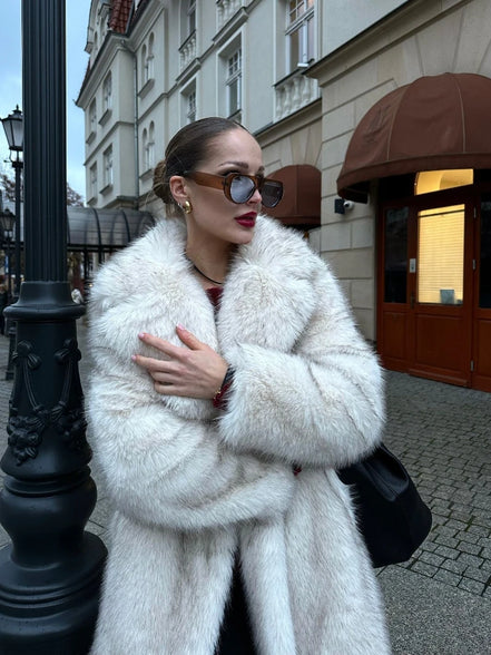 Long Coats Women Faux Fur Jackets Turn Down Collar Coat Thick Warm Y2k Streetwear Jacket Elegant Work Outerwear Autumn Winter