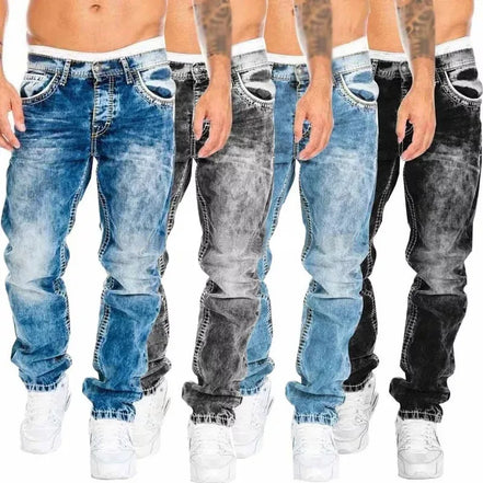 Mens Jeans Brands Straight Stretch Slim Jean Homme Pantalones Hombre Casual Pants Denim Trousers Baggy Jeans Black Blue