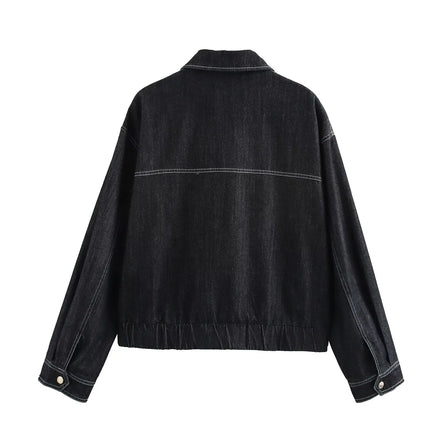 2025 new women's clothing European and American style French fashion versatile denim effect jacket long sleeve coat