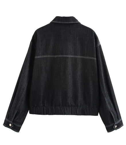 2025 new women's clothing European and American style French fashion versatile denim effect jacket long sleeve coat