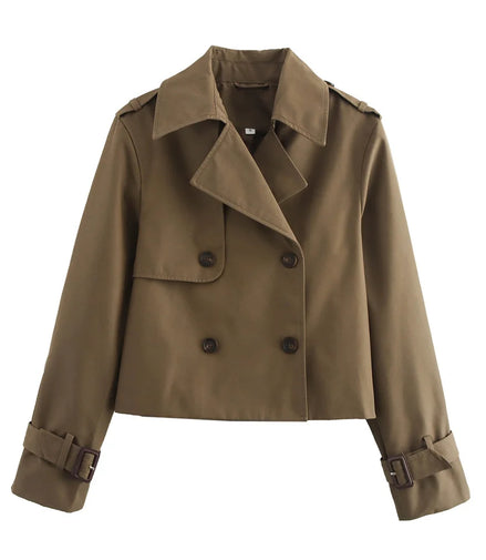 Ladies Vintage Cropped Trench Spring Autumn Jacket Women Streetwear Double Breasted Long Sleeve Top Female Chic Coat Outfits
