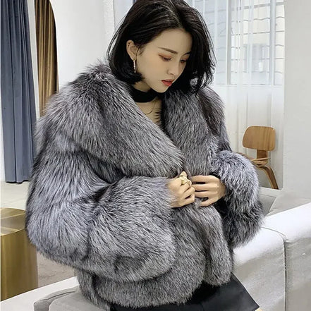 Women's fur coat short style fashion imitation fox hair whole fur coat autumn winter new casual lady jacket