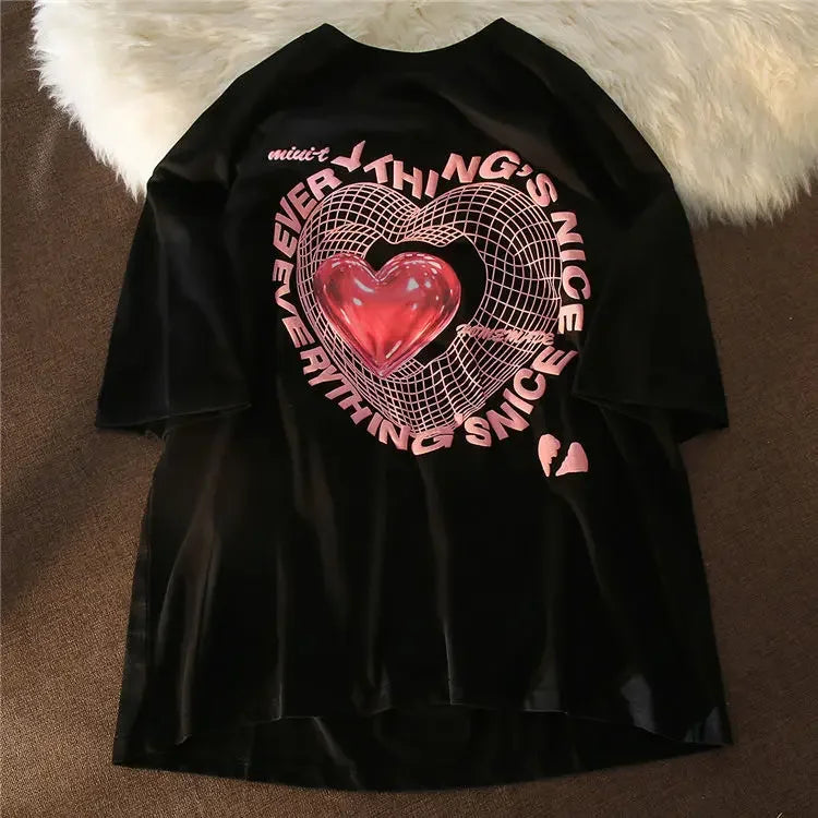 Oversized T Shirt Love Graphic T-shirts Women's New Cute Tees Couple Tshirt Streetwear Y2k Tops Harajuku Sweet Clothing